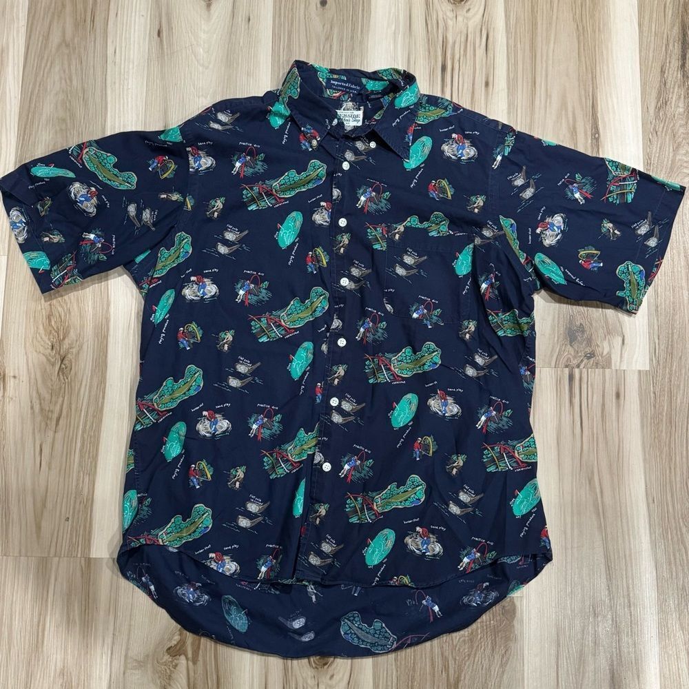 Riverside Men’s Shop Vintage Gold Button Down Short Sleeve Shirt Men’s Large